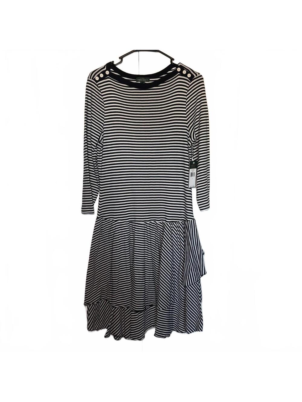 Lauren Ralph Lauren Striped Long Sleeve Drop Waist Dress Size L